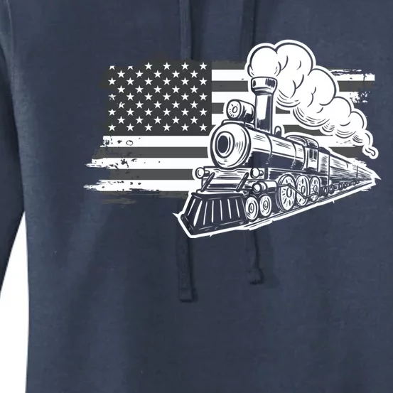 Patriotic Us Flag Train Model Trains Trainspotting Gift Women's Pullover Hoodie