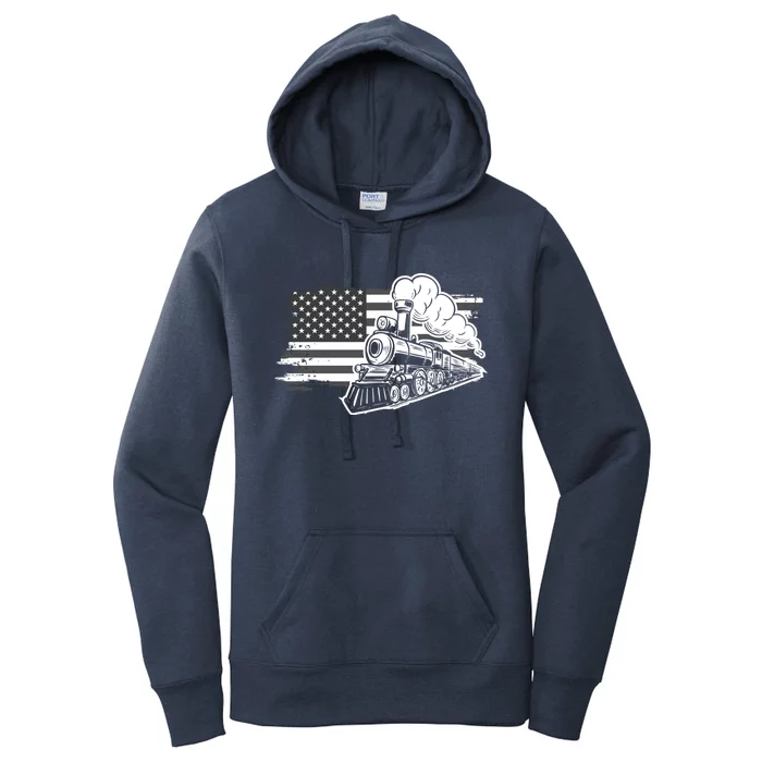 Patriotic Us Flag Train Model Trains Trainspotting Gift Women's Pullover Hoodie