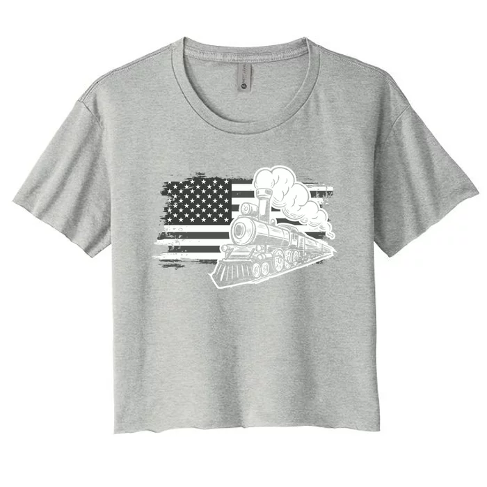 Patriotic Us Flag Train Model Trains Trainspotting Gift Women's Crop Top Tee