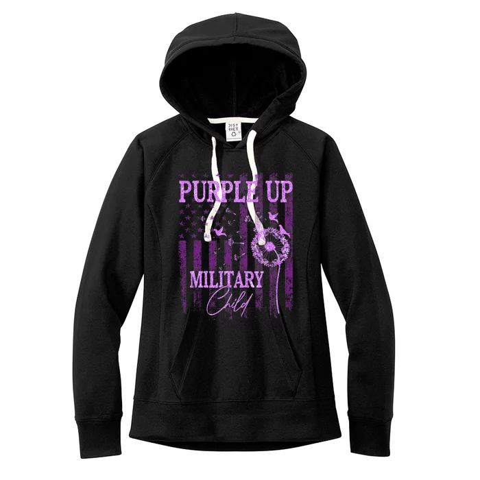 Purple Up For Military Child Month Dandelion Sparkle Flag Women's Fleece Hoodie