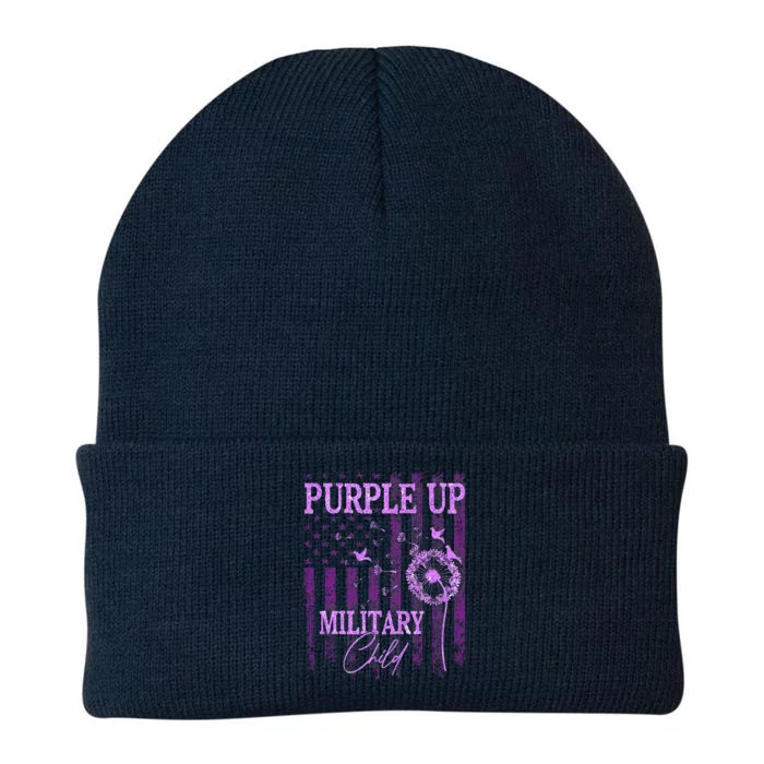 Purple Up For Military Child Month Dandelion Sparkle Flag Knit Cap Winter Beanie