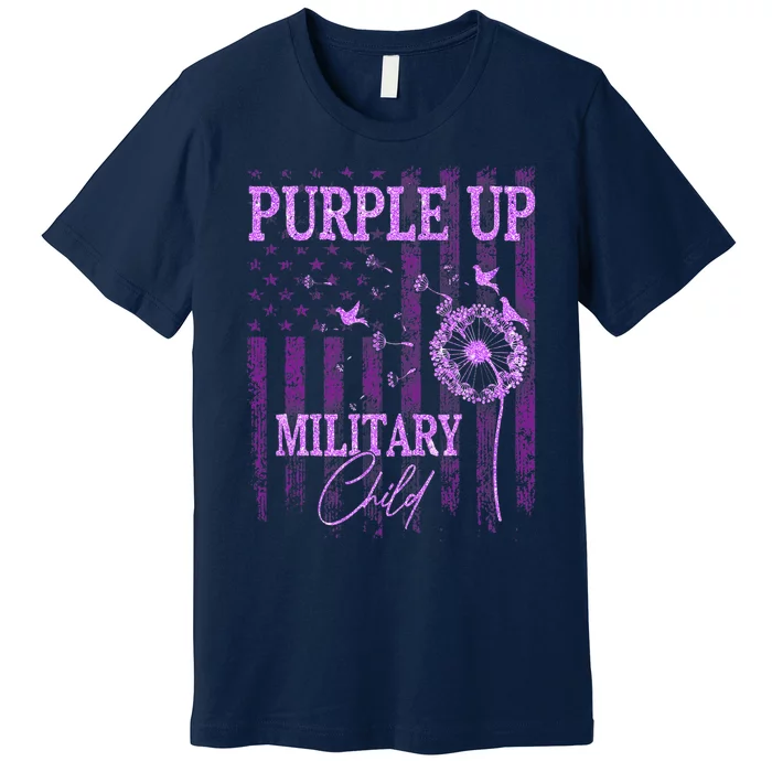 Purple Up For Military Child Month Dandelion Sparkle Flag Premium T-Shirt