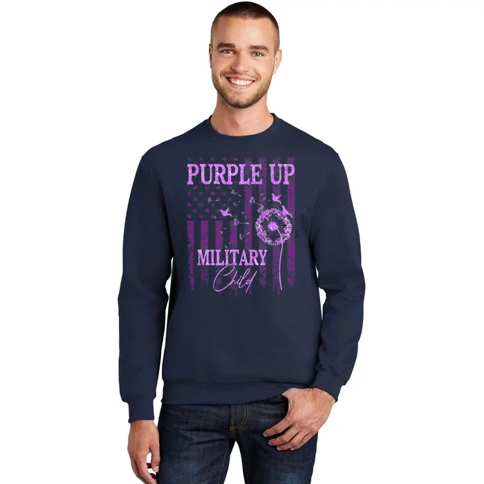 Purple Up For Military Child Month Dandelion Sparkle Flag Tall Sweatshirt