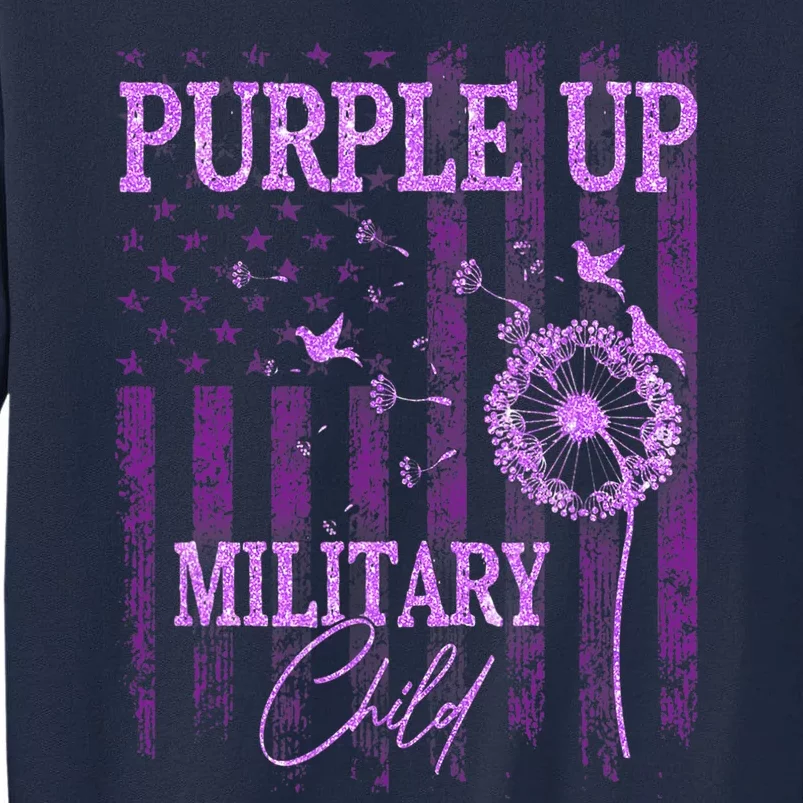 Purple Up For Military Child Month Dandelion Sparkle Flag Tall Sweatshirt