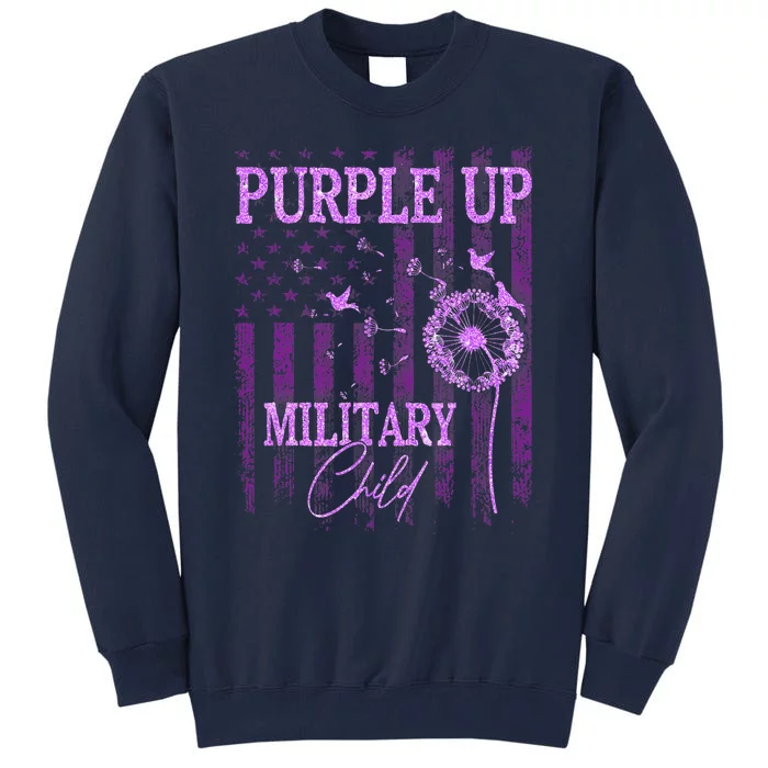 Purple Up For Military Child Month Dandelion Sparkle Flag Tall Sweatshirt