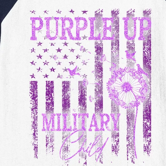 Purple Up For Military Child Month Dandelion Sparkle Flag Baseball Sleeve Shirt