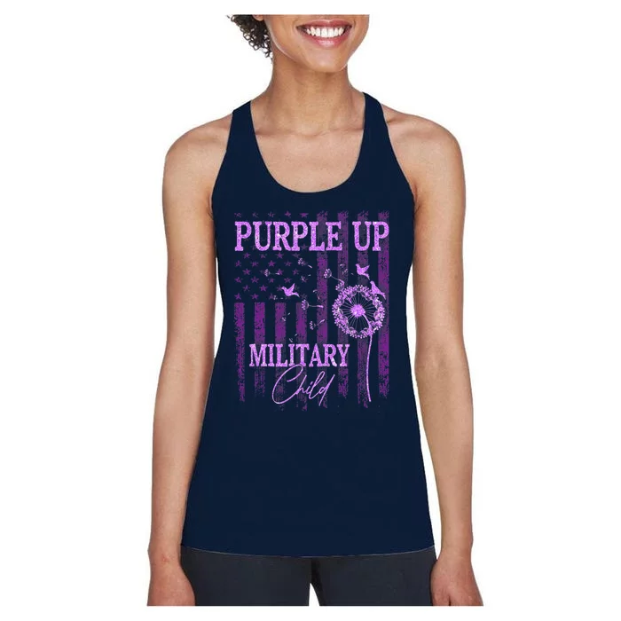 Purple Up For Military Child Month Dandelion Sparkle Flag Women's Racerback Tank