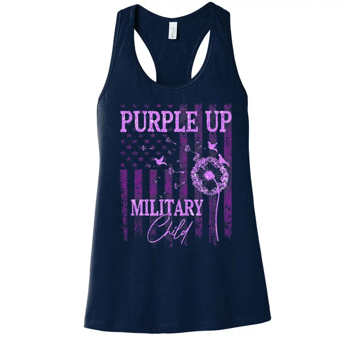 Purple Up For Military Child Month Dandelion Sparkle Flag Women's Racerback Tank