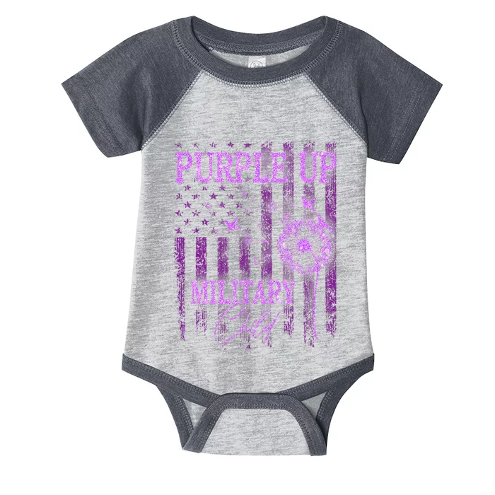 Purple Up For Military Child Month Dandelion Sparkle Flag Infant Baby Jersey Bodysuit