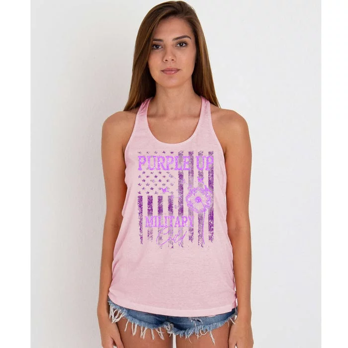 Purple Up For Military Child Month Dandelion Sparkle Flag Women's Knotted Racerback Tank