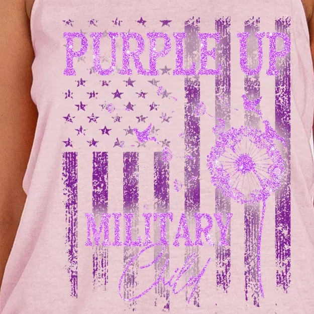 Purple Up For Military Child Month Dandelion Sparkle Flag Women's Knotted Racerback Tank