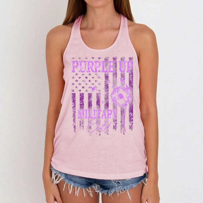 Purple Up For Military Child Month Dandelion Sparkle Flag Women's Knotted Racerback Tank