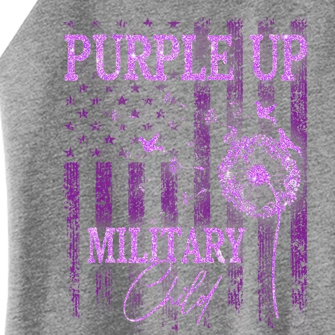 Purple Up For Military Child Month Dandelion Sparkle Flag Women’s Perfect Tri Rocker Tank