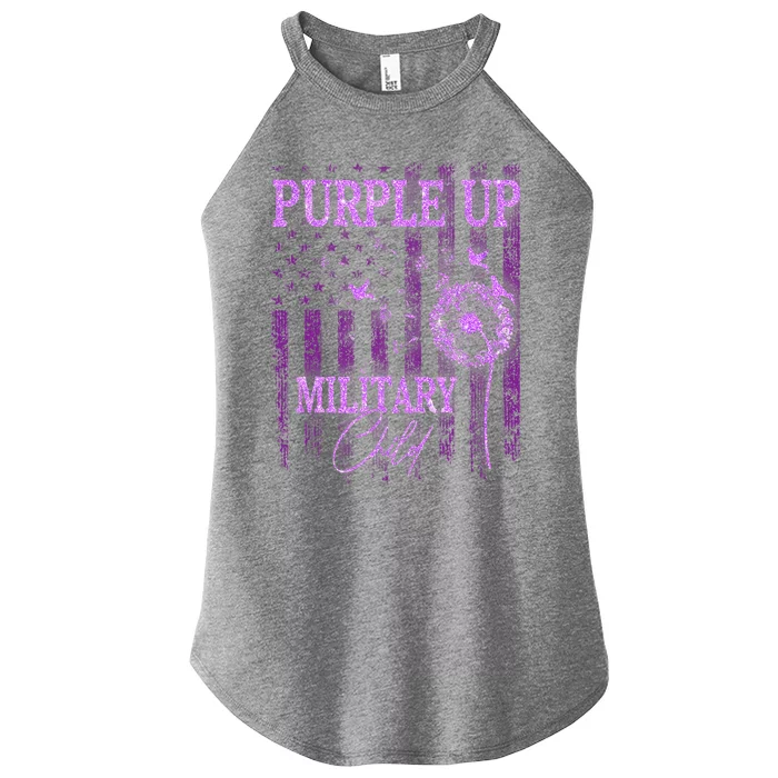 Purple Up For Military Child Month Dandelion Sparkle Flag Women’s Perfect Tri Rocker Tank