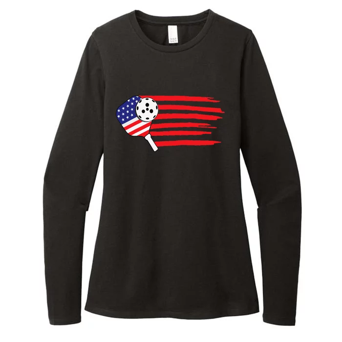 Pickleball US Flag American Patriotic Pickleball 4th of july Womens CVC Long Sleeve Shirt