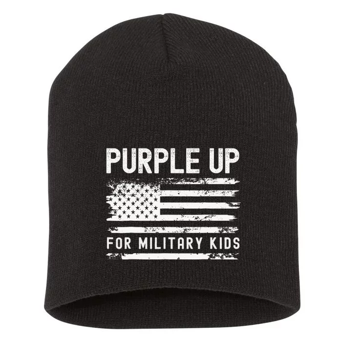 Purple Up For Military Child Month Usa Flag Short Acrylic Beanie