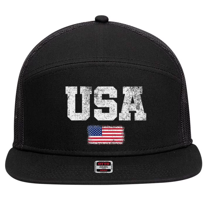 Patriotic Usa Flag 4th Of July 7 Panel Mesh Trucker Snapback Hat