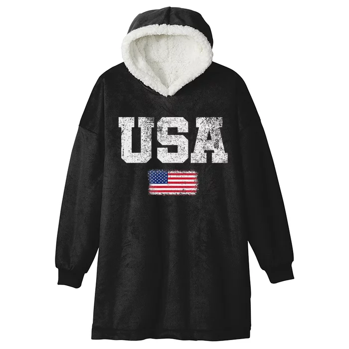 Patriotic Usa Flag 4th Of July Hooded Wearable Blanket