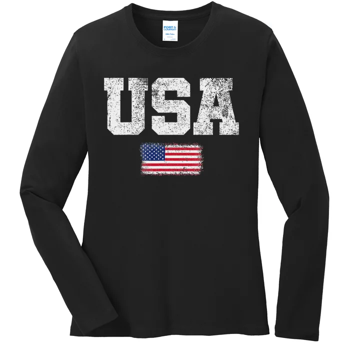 Patriotic Usa Flag 4th Of July Ladies Long Sleeve Shirt