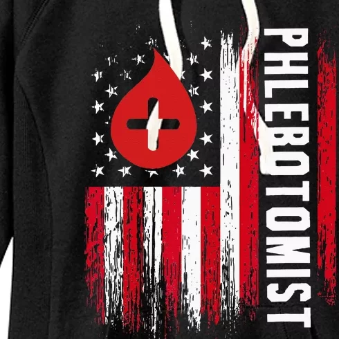 Phlebotomist US Flag Syringe Blood Veins Phlebotomy Tech Women's Fleece Hoodie