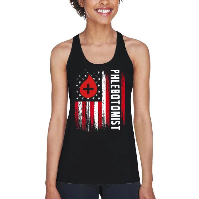 Phlebotomist US Flag Syringe Blood Veins Phlebotomy Tech Women's Racerback Tank