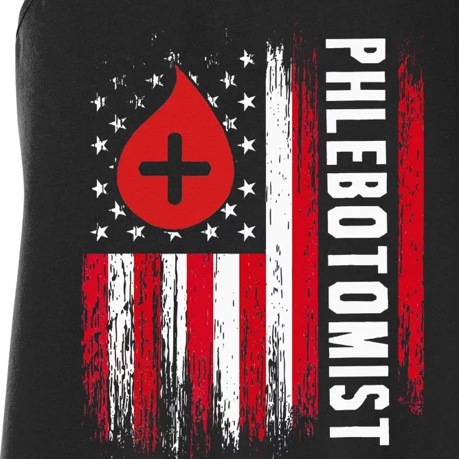 Phlebotomist US Flag Syringe Blood Veins Phlebotomy Tech Women's Racerback Tank