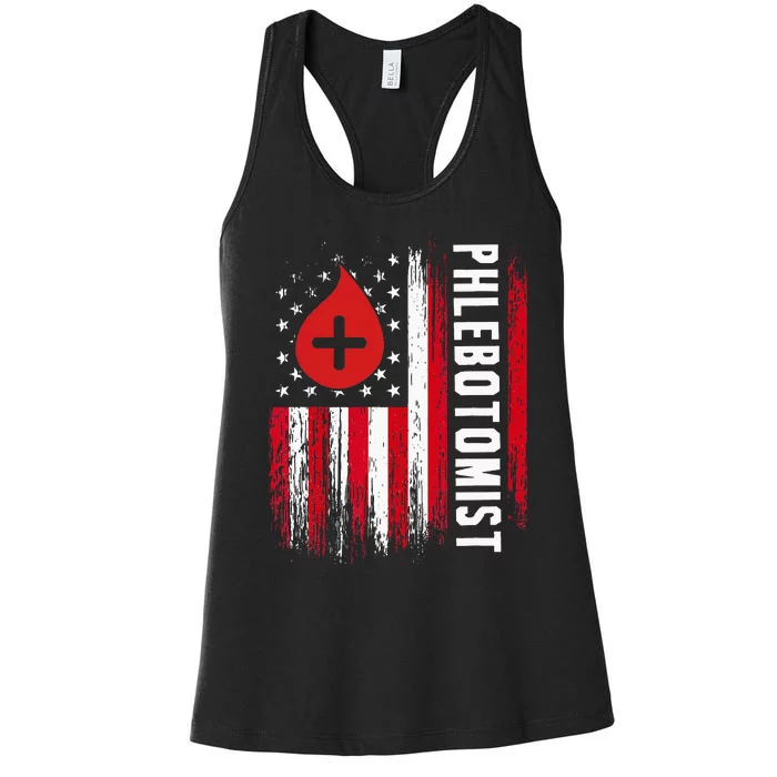 Phlebotomist US Flag Syringe Blood Veins Phlebotomy Tech Women's Racerback Tank