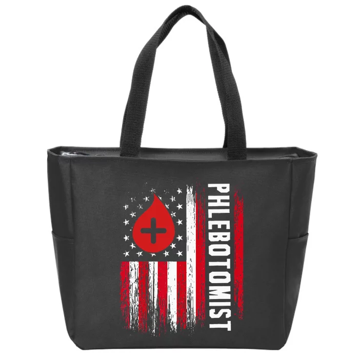 Phlebotomist US Flag Syringe Blood Veins Phlebotomy Tech Zip Tote Bag