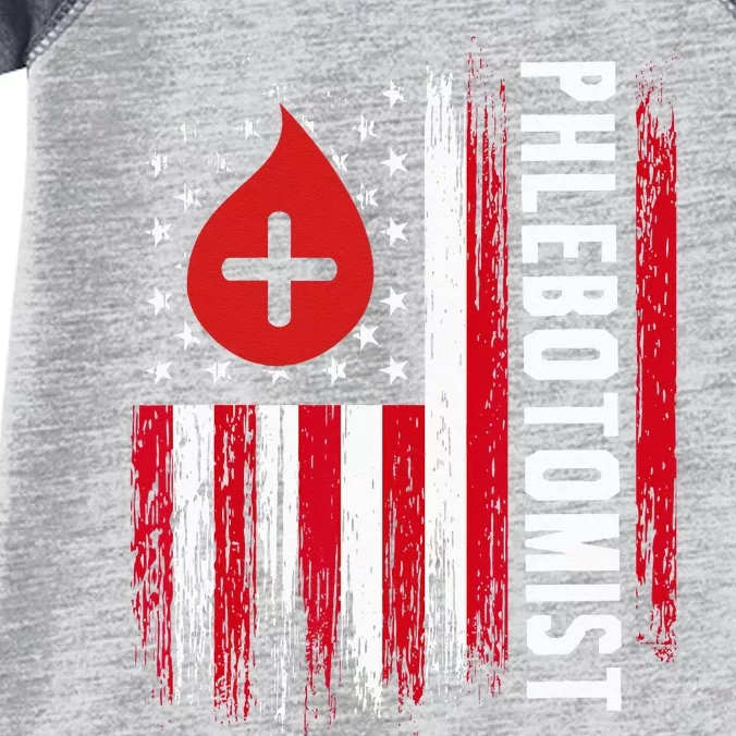 Phlebotomist US Flag Syringe Blood Veins Phlebotomy Tech Infant Baby Jersey Bodysuit