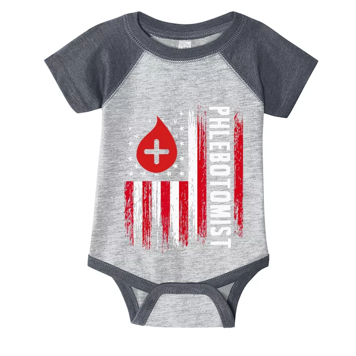 Phlebotomist US Flag Syringe Blood Veins Phlebotomy Tech Infant Baby Jersey Bodysuit