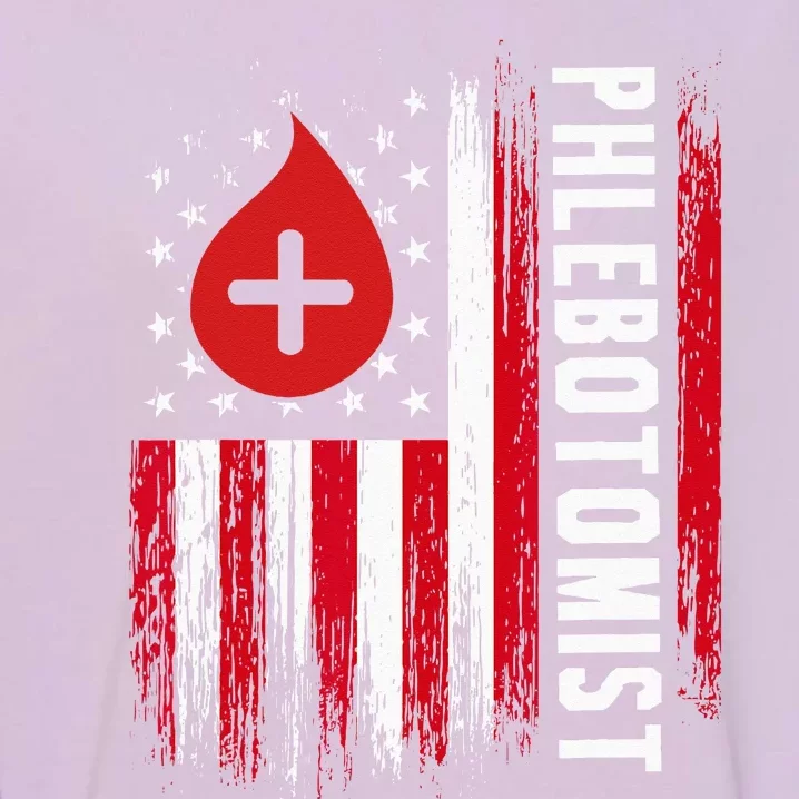 Phlebotomist US Flag Syringe Blood Veins Phlebotomy Tech Garment-Dyed Sweatshirt