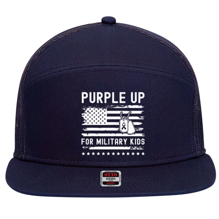 Purple Up For Military Child Month Heart 7 Panel Mesh Trucker Snapback Hat