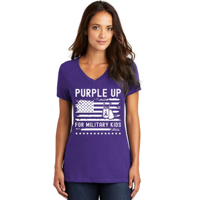 Purple Up For Military Child Month Heart Women's V-Neck T-Shirt