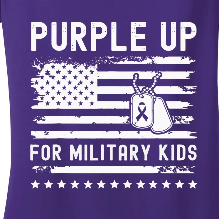 Purple Up For Military Child Month Heart Women's V-Neck T-Shirt