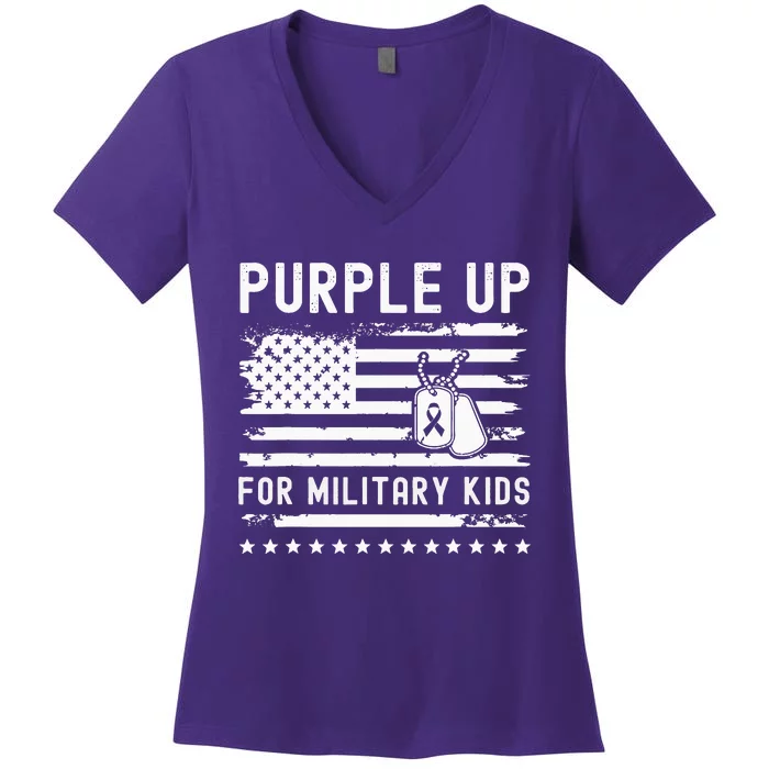 Purple Up For Military Child Month Heart Women's V-Neck T-Shirt