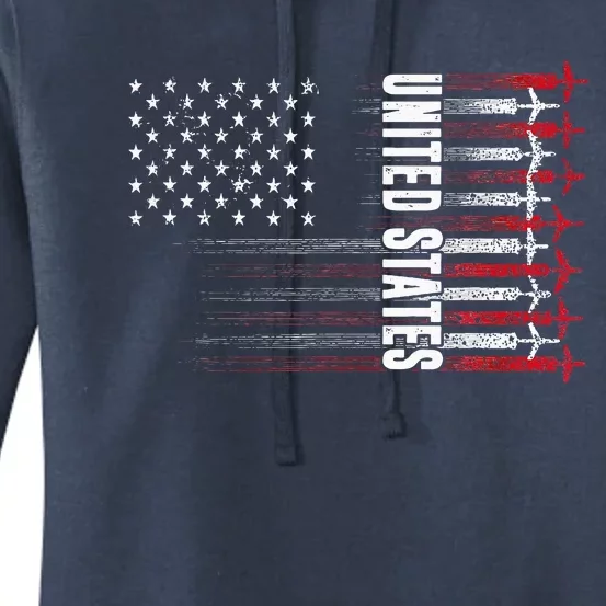 Patriotic Usa Flag Fighter Jets 4th Of July Women's Pullover Hoodie