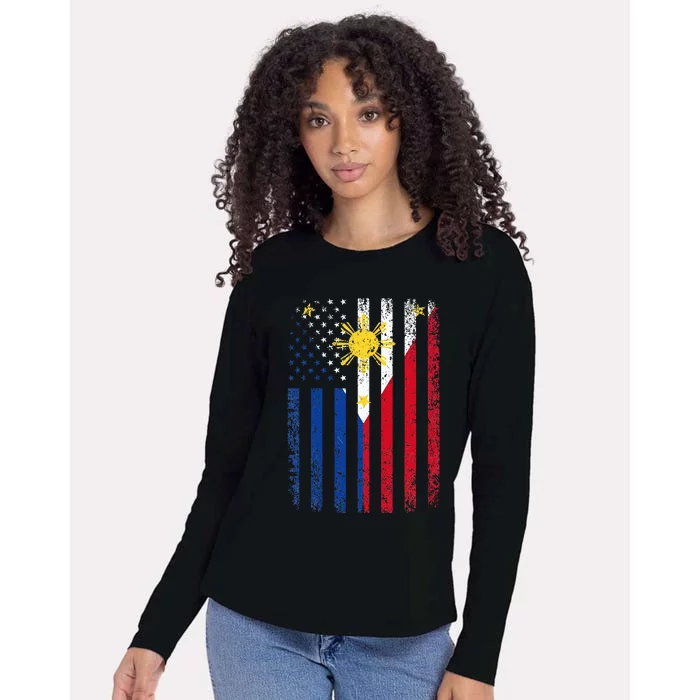 Philippines Usa Flag Womens Cotton Relaxed Long Sleeve T-Shirt