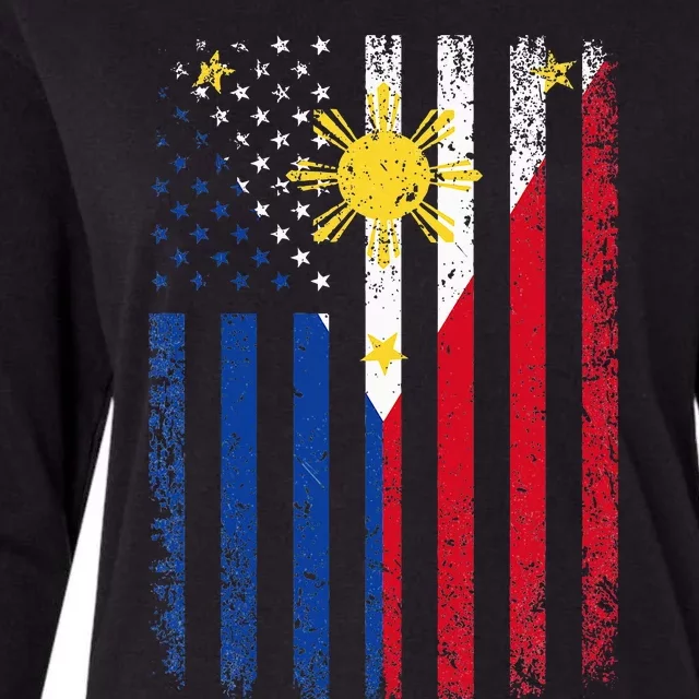 Philippines Usa Flag Womens Cotton Relaxed Long Sleeve T-Shirt