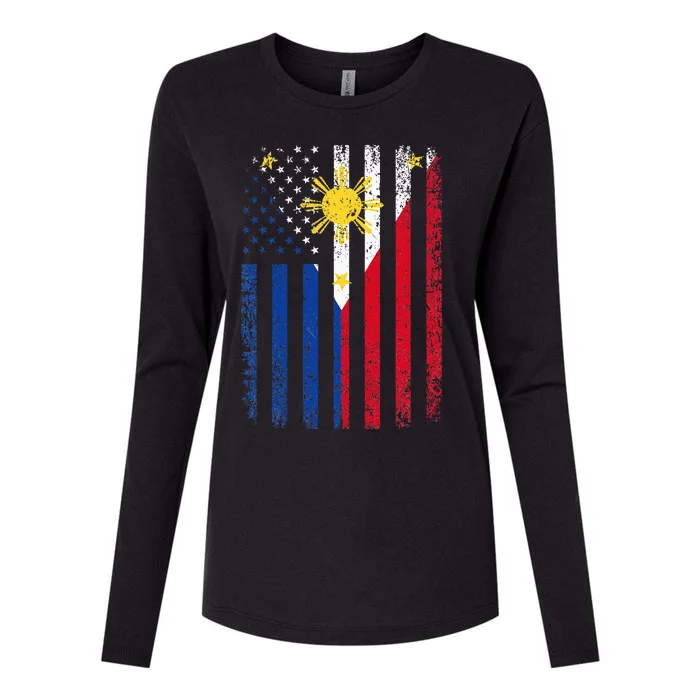 Philippines Usa Flag Womens Cotton Relaxed Long Sleeve T-Shirt