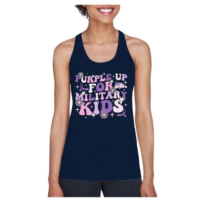 Purple Up For Military Child Cute Groovy Military Child Month Women's Racerback Tank