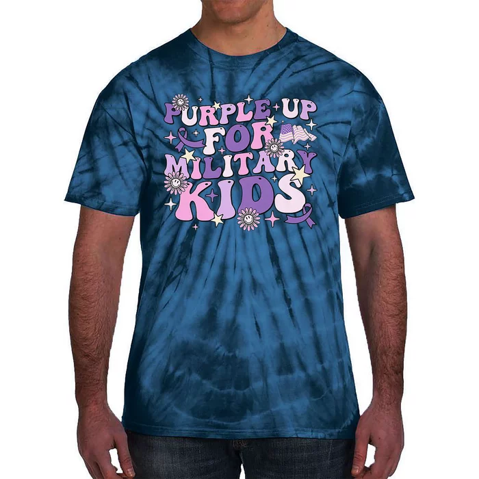 Purple Up For Military Child Cute Groovy Military Child Month Tie-Dye T-Shirt