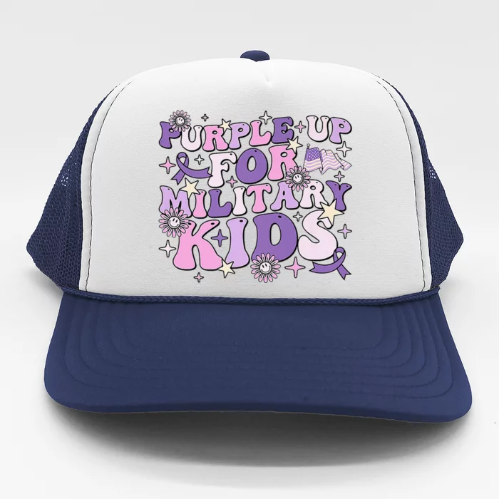 Purple Up For Military Child Cute Groovy Military Child Month Trucker Hat