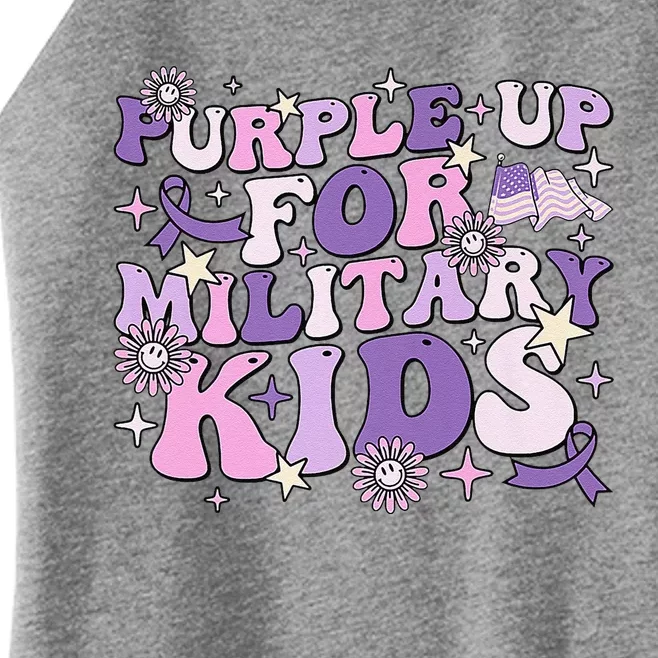 Purple Up For Military Child Cute Groovy Military Child Month Women’s Perfect Tri Rocker Tank