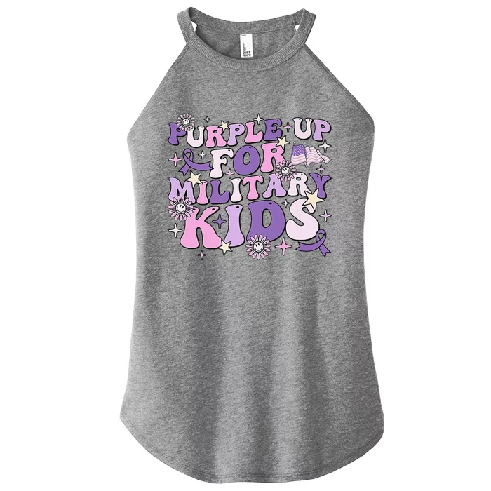 Purple Up For Military Child Cute Groovy Military Child Month Women’s Perfect Tri Rocker Tank