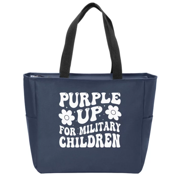 Purple Up For Military Child Month Groovy Zip Tote Bag