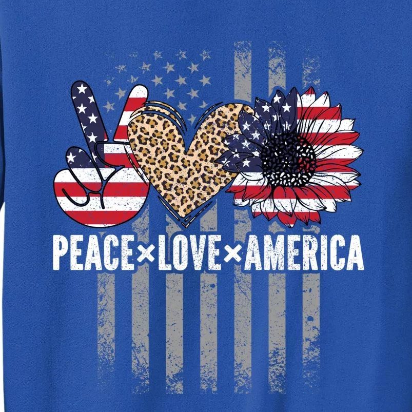 Patriotic Usa Flag Sunflower 4th July Peace Love America Meaningful Gift Tall Sweatshirt