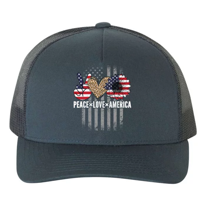 Patriotic Usa Flag Sunflower 4th July Peace Love America Meaningful Gift Yupoong Adult 5-Panel Trucker Hat