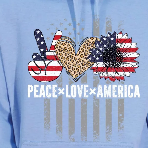 Patriotic Usa Flag Sunflower 4th July Peace Love America Meaningful Gift Unisex Surf Hoodie