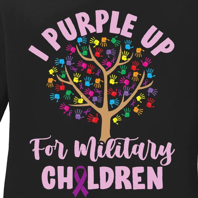 Purple Up For Military Children Tree Month Of Military Child Ladies Long Sleeve Shirt