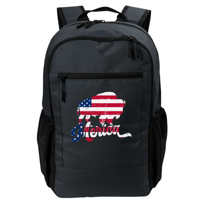 Patriotic Usa Flag Vintage National Park Bison And Buffalo Great Gift Daily Commute Backpack